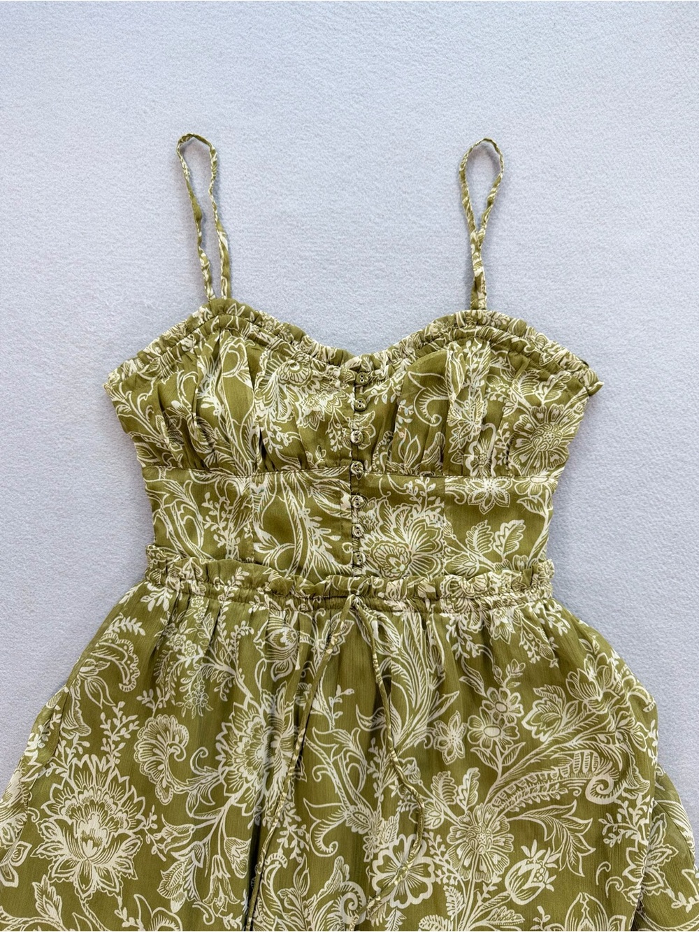 Patrons of Peace Olive Floral Boho Cottagecore Smocked Maxi Dress Small - Picture 3 of 11
